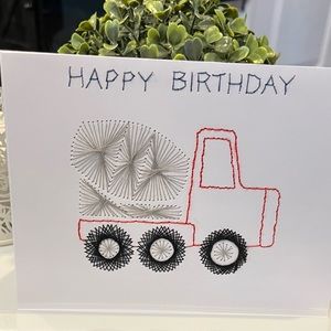 Hand embroidery birthday card cement truck
